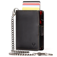 RFID Protection Credit Card Holder for Men Crazy Horse Leather Wallet with Iron 
