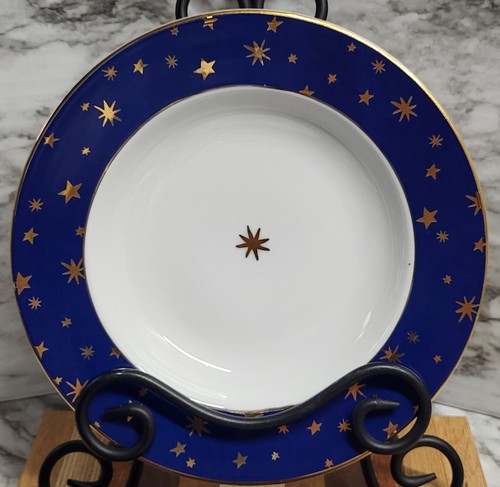 Galaxy by Sakura Blue Rim Shallow Soup Bowls 14k Gold Star Set of 4 Round... - Picture 2 of 11