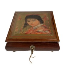 VTG Edna Hibel Child Art On Reuge Handmade Italian Jewelry Music Box Fur Elise