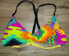 EUC Raisins size L Swim Bikini Top Bra Tie-Dye Bright Multicolor Triangle