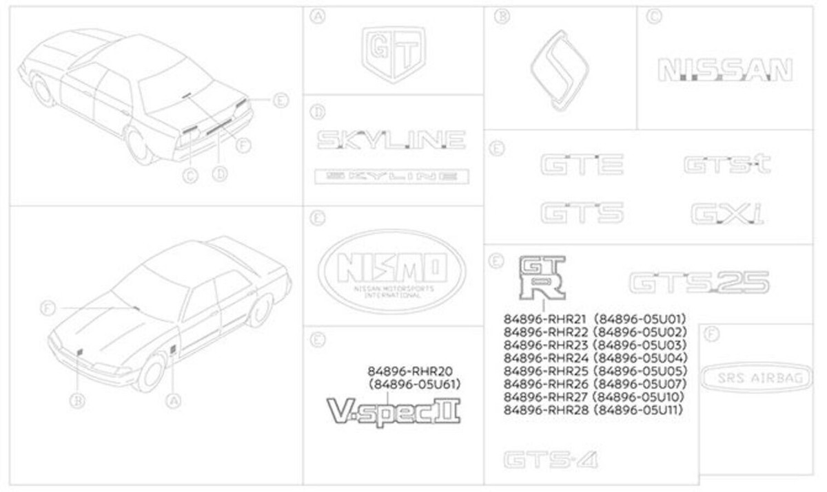 Genuine Nissan R32 Bnr32 Skyline Gt-R V-Spec Emblem Sticker 84896