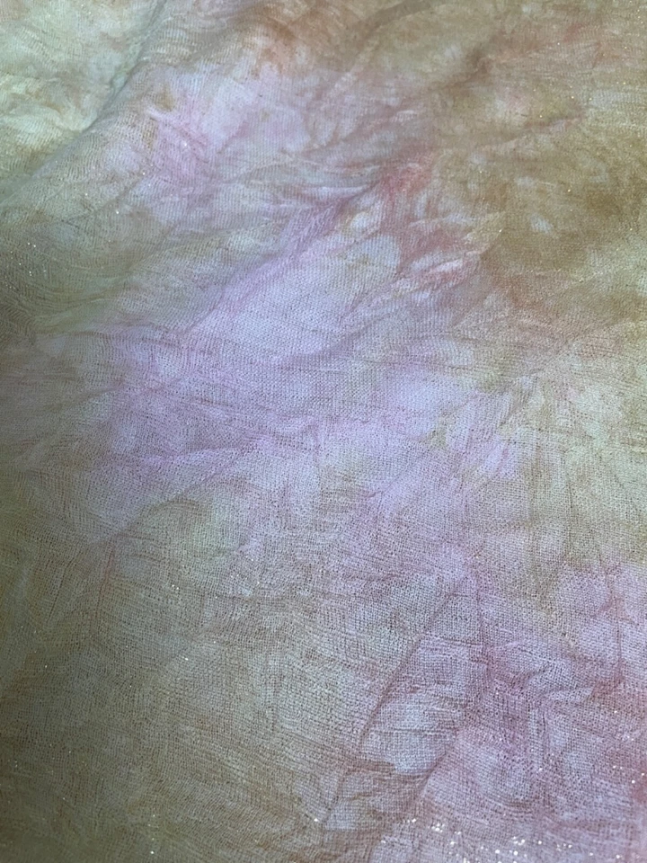 Fabric Lot 5 Yards 56 W Dress Fabric Tie Dyed Crinkle Yellow Pink Stretch - Image 4 of 4