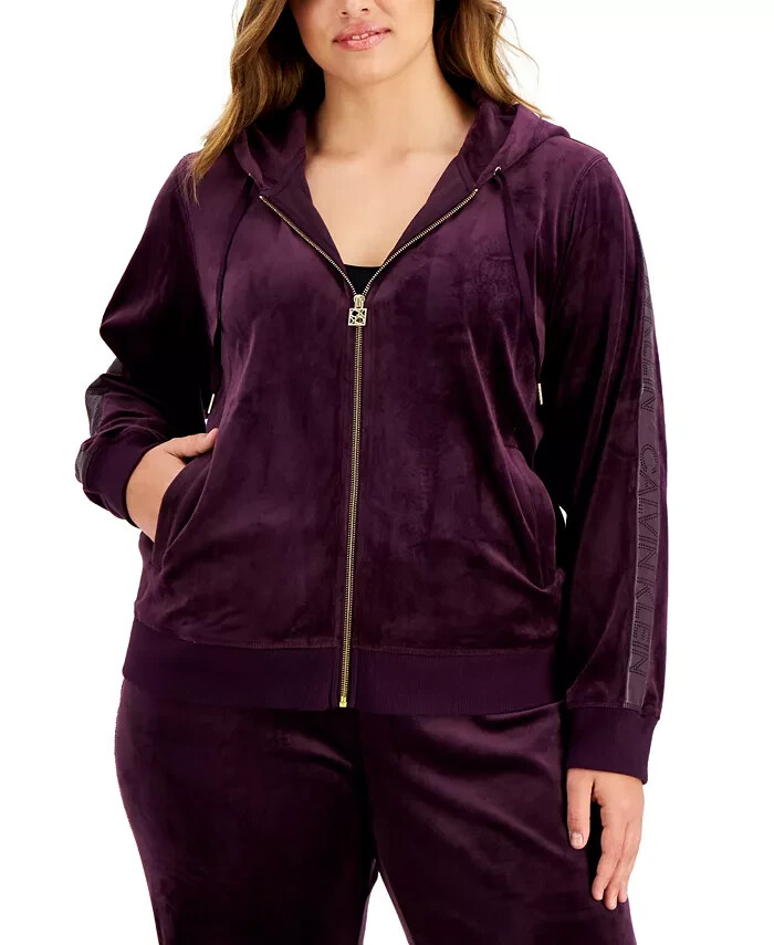 Calvin Klein Plus Size Velour Logo Zip-Front Hoodie Women's 2X