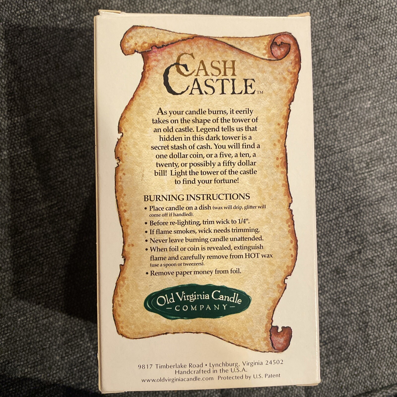 Old Virginia Candle Company Money Candle in Original Box Cash Castle
