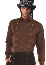 Steampunk Brown Old Look Style Shirt male stage costume adult man bib front wide