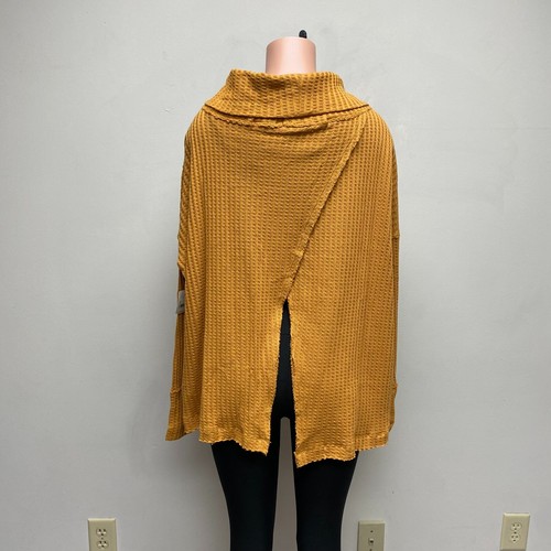 Free People Orange Juicy Long Sleeve Turtle Neck Waffle Split Back Sweater S - Picture 4 of 9