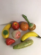 Vintage Folk Art Paper Mache Colorful Fruits And Vegetables Lot of 8