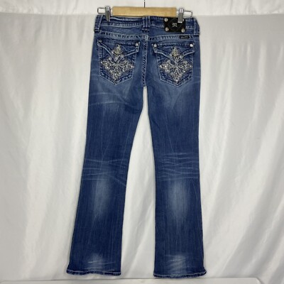 Blue Stretch Denim MISS ME JP5335B5V Boot Jeans w/Crystals & Metal