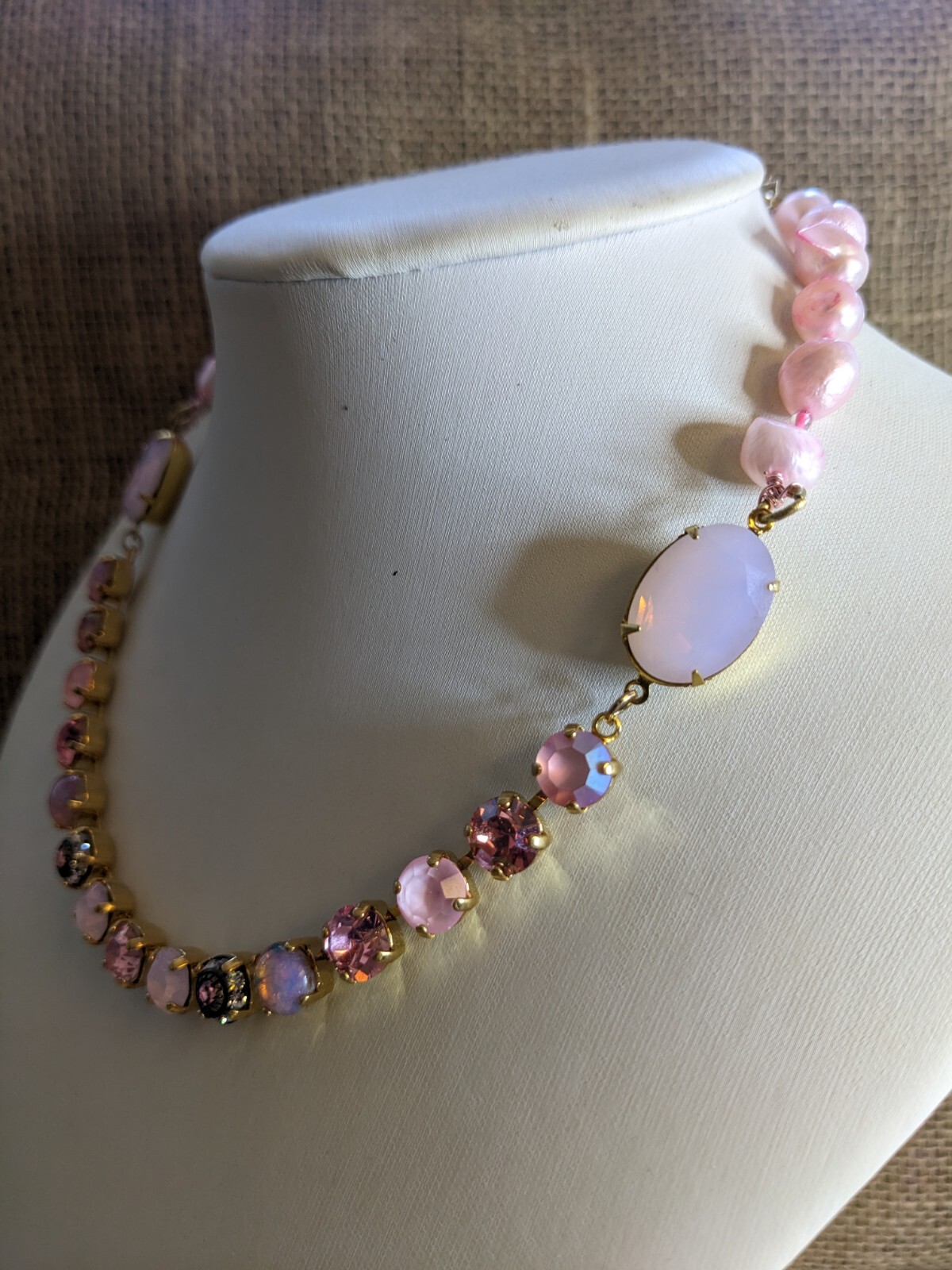 Pink Opal Blush And Pink Baroque Pearl Necklace In 14K Gold Plated ...