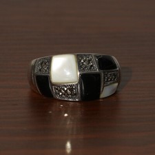SILVER RING W/ BLACK AND WHITE STONES and Marcasite