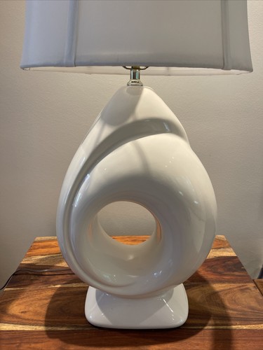GENUINE HARRIS ART DECO MCM WHITE CERAMICS MAGNIFICENT LG CONSOLE TABLE LAMP EUC - Picture 2 of 19