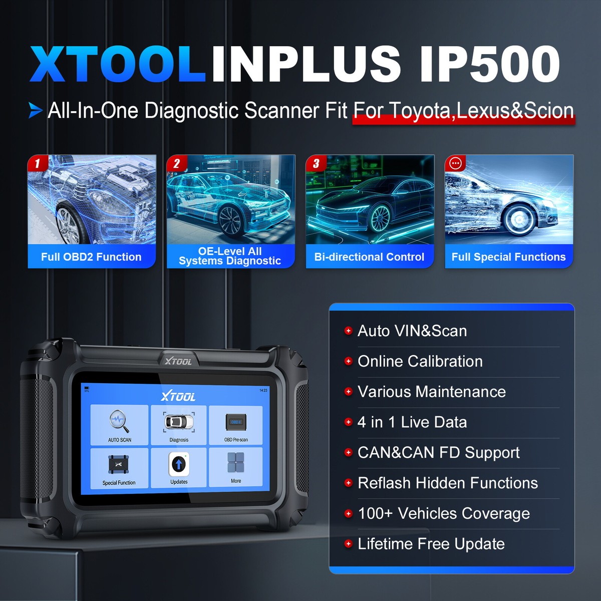 2025 XTOOL IP500 Free Update FOR TOYOTA All Systems Car