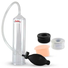 LeLuv Penis Vacuum Pump EasyOp Bgrip Black, Clear Sleeves and Realistic Donut