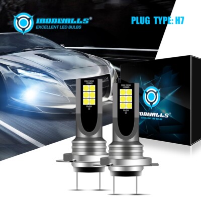 IRONWALLS H7 LED Headlight Kit High Low Beam Bulbs 30000LM 6000K Super Bright