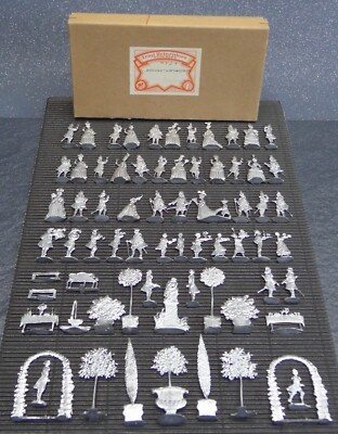69 Teile Zinnfiguren Flachfiguren Set Rokoko Gartenfest Ernst Heinrichsen blank