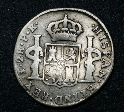 1790 PR Bolivien 2 echte spanische kolonial gefräste Büste Karl IV seltene Silbermünze - Bild 3 von 9