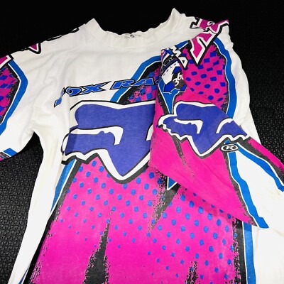 Vintage Fox Racing Jersey Size Medium White Pink Blue 360 | eBay