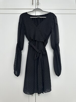 Club Monaco Dress Size 2 Polka Dot Color Black And White