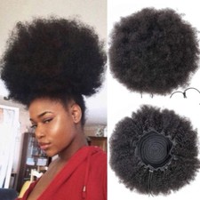 Extra Large Drawstring Ponytail Afro Kinky Puff Clip In 100% Real Human Hair Bun