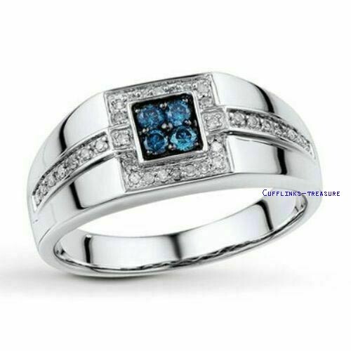 Natural London Blue topaz & CZ Gemstones 925 Sterling Silver Men's Ring ...