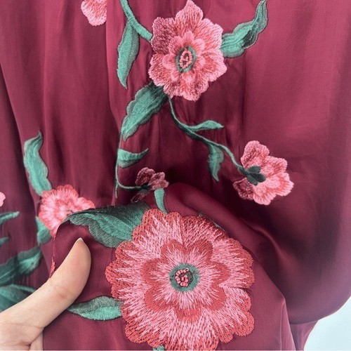 Anna Sui x Free People Poppy Satin Floral Embroidered Bohemian Wide Leg Pants 4 - Picture 5 of 10