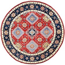 7'10" x 7'9" Red Soft Wool Special Kazak Hand Knotted Round Oriental Rug R85417