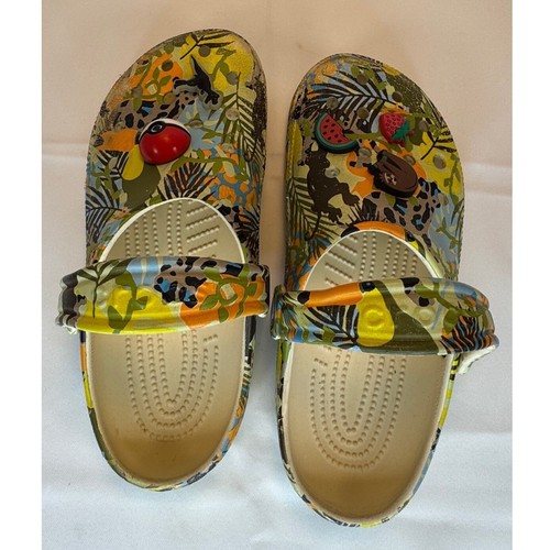 Crocs Clog Tropical Print Sz J3 Dinosaur Jungle Comfort Slip On Shoes - Picture 6 of 12