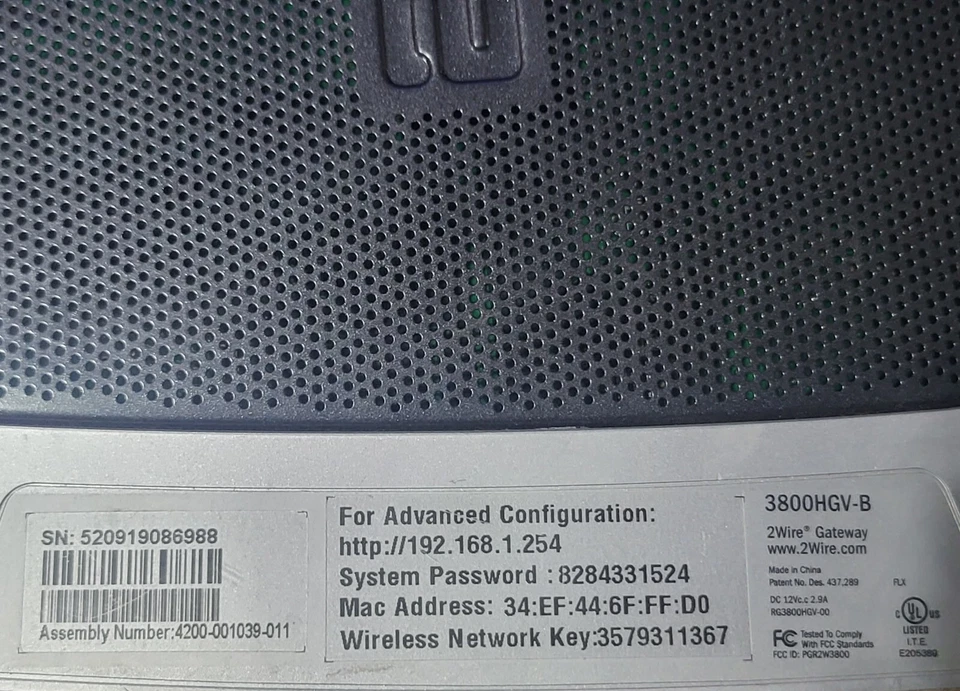 AT&T 2Wire Gateway 3600HGV Internet Modem 4-Port Wireless Router Only. No Cables - Image 4 of 4