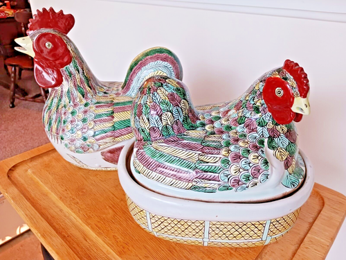 Porcelain Chicken Tureen Famille Vert Rooster and Hen - Picture 5 of 13