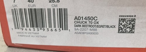 Converse Unisex Chuck 70 OX Canvas Sneaker Dark Beetroot/Egret/Black Mens Sizes - Picture 9 of 12