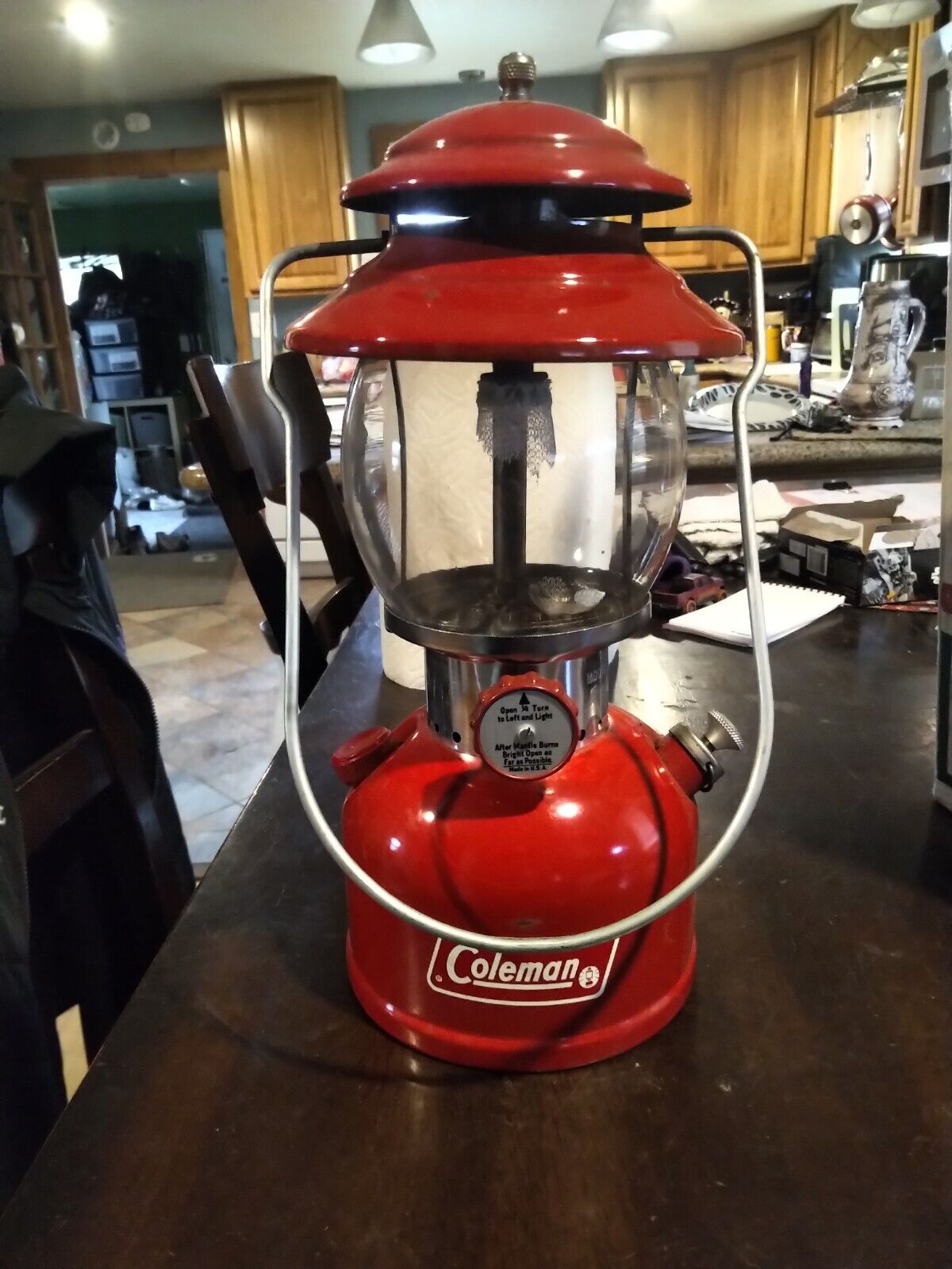 Coleman 200A Single Mantle Red Lantern - 6/1973 Fired Once Great Condition