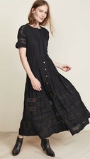 LOVE SHACK FANCY Black Cotton Poplin Lace Button-Down Maxi Shirt-Dress S = 4/6