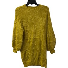 Forever 21 Mini Sweater Dress Womens Small Yellow Knit Crew Neck Long Sleeve