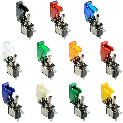 beleuchteter LED Kippschalter mit Raketenstil Flick Abdeckung 12V Auto Armaturenbrett