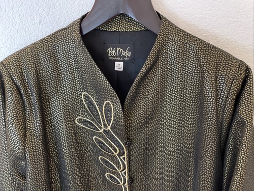 Vintage Bob Mackie Wearable Art 1X Gold & Black Embroidered Coat Jacket Blazer - Picture 2 of 7