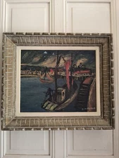 Oil On Canvas J MARCHAND (20th) " Boats At The Port " Montparnasse Frame