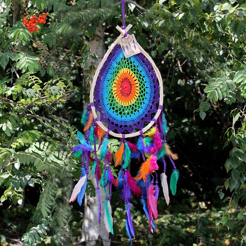 Dreamcatcher Large Rainbow Bali Natural Rattan with Wooden Beads - Picture 12 of 14