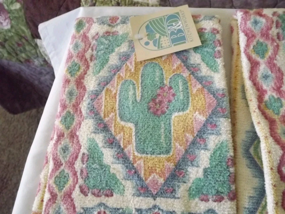 NOS Vintage B&D Kitchen Works Western Hand Towels Set Washcloth Rustic Cowboy - Image 4 of 4