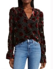 PAIGE Laurin Semi-Sheer Floral Blouse Size XL Burnout Velvet Lined $329