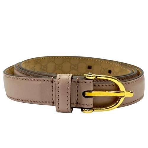 Used GUCCI 309900 Belt Thin Belt Accessory Small Leather Pink Beige [Size