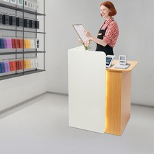 Warm White Light Wood LED Reception Desk with 2 Lockable Drawers for Small Shop