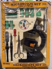 Vintage 80's Edu-Science Die Cast Metal Microscope Set X900 SKN 890952 Japan