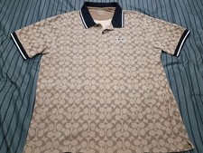 Coach Men's Signature Monogram Horse  Carriage Polo Shirt - Khaki/Navy - XL