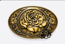 Vintage Style Rose Floral Oval Western Belt Buckle Bronze Tone New