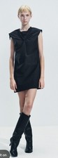 Zara Women’s Knotted Black Asymmetrical Neck Line Cap Sleeve Mini Dress