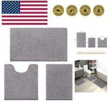 3 Pieces Bathroom Rugs, Soft Thick Absorbent Chenille Bath Mats, Washable Non...