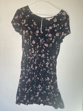 American Eagle Outfitters Women’s Black Floral Twist Keyhole Knee Length Dress S