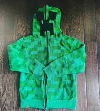 Minecraft Creeper Hoodie Youth XS Green Zip Up Mask Costume Gamer Sweatshirt