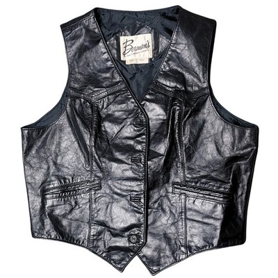 Vintage 70s Berman s Leather Biker Vest Size 16 The Leather Experts Retro Black