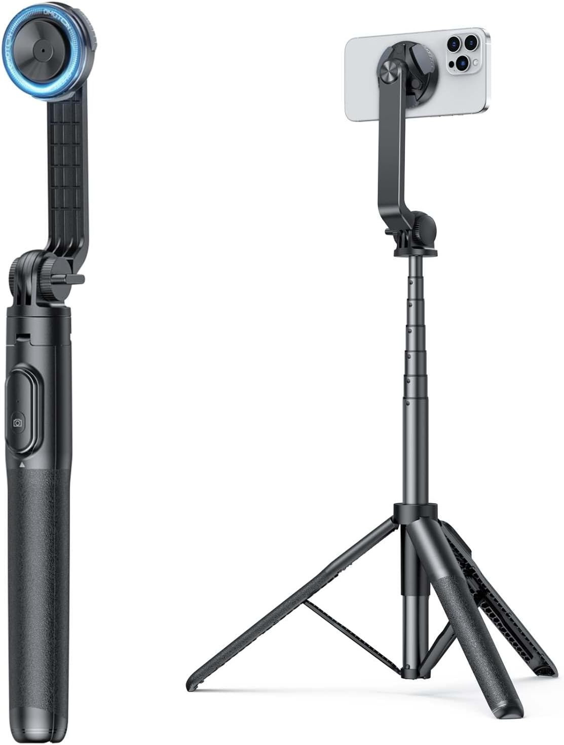 OMOTON Selfie Stick Tripod Compatible with Magsafe, 64"" Extendable Magnetic Mobi